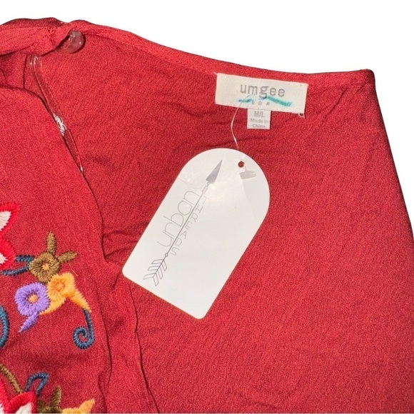 Umgee Red Floral Scalloped Trim Boho Quarter Sleeves Cardigan Womens - Size M/L - Picture 7 of 7
